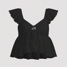 Brand New With Tags. No Flaws Ruffled Tops For Beach, Black Ruffled Summer Top, Ruffled Tops For Vacation, Summer Tops With Ruffles For Night Out, Chic Black Peplum Top For Night Out, Summer Ruffle Tops For Night Out, Summer Ruffled Tops For Night Out, Chic Fitted Black Peplum Top, Black Peplum Top For Summer