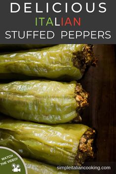 stuffed italian peppers with text overlay that reads delicious italian stuffed peppers