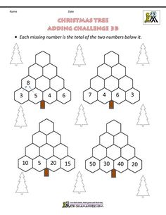 christmas tree addition worksheet for kids to practice numbers 1 - 10 and then