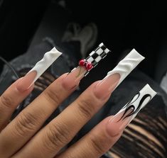 *PLEASE READ* If "Custom" sizing has been chosen, please leave your sizes in the note to seller section before checking out. You can get these nails in any listed shape, any size (extra small, small, medium, large, or custom) and any length (short, medium, long, extra long, and extra extra long). All of my sets are hand-painted! Once you place an order, I begin the creating process (All sets are made to order, not pre-made). It takes between 1-10 business days to make your set depending on what White Nails Trendy, Nails 3d Gel, Nails Goth, Checkered Nails, Retro Nails, Cherry Nails, Goth Nails