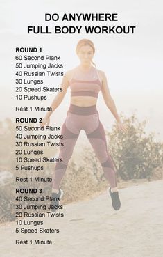 a woman doing a full body workout with the text, do anywhere full body workout