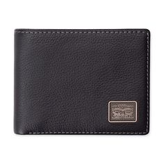 Help keep his information secure with this Men's Levi's RFID leather passcase wallet with bill divider. Help keep his information secure with this Men's Levi's RFID leather passcase wallet with bill divider. FEATURES 3.5"H x 0.75"DD x 4.5"L Sewn-in passcase for extra capacity RFID-blocking interior fabric lining helps protect your information Levi's double horse logo ornament on front cover Bifold silhouette 7 interior card slots 1 clear ID window 1 bill compartmentFABRIC & CARE Wipe clean Leath Black Leather Trifold Wallet With Id Window, Logo Ornament, Horse Logo, Interior Fabric, Levis Men, This Man, Fabric Care, Card Slots, Cleaning Wipes