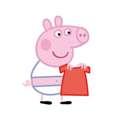 peppa pig holding a shopping bag in his right hand and smiling at the camera