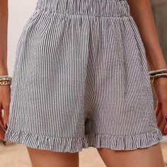 New - Never Worn Ruffle Hem Shorts Shein Shorts, Ruffle Hem, Gray White, Size 12, Womens Shorts, Women Shopping, White, Color