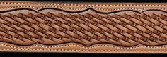 a brown leather belt with braiding and stitching in the center, on a black background