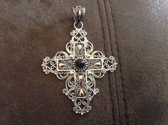 QVC Suarti Bali Indonesia Sterling & 18kt Black Onyx Filgree Cross Pendant  | eBay Black Onyx, Pendant Jewelry, Onyx, Jewelry Watches, Fine Jewelry, Indonesia