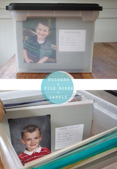 Organizing Children's School Papers &  Memorabilia Organize School, Baby Room Boy, File Boxes, School Paper, Organizing Hacks, Organisation Hacks, Organization Kids, School Organization, Life Organization