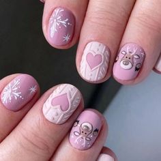 24pcs Christmas Pink Cute Reindeer False Nail Squoval Press on Nails Nail Art Girls Nail Designs, Lilac Nails, Red Christmas Nails, Cute Reindeer, Nail Design Inspiration, Really Cute Nails, Holiday Nail Art