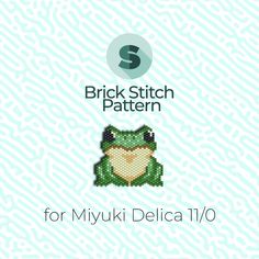 a green frog with a heart on it's chest and the words brick stitch pattern for