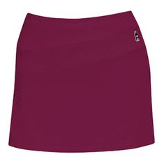 React to your opponents every move in this sleek and modern maroon skirt. Built-in compression shorts and side pleats give your body the full range of motion it needs to play its best. “React” moves with your body and looks cute doing it. A stripe of sporty eyelet mesh adds to the skirt’s style as our UV Protection and “Aether-Dry” Moisture Management fabric keeps you cool and comfortable on the court. Now, don’t just stand there…react!    Features  - 92% Poly / 8% Lycra  - 40+ UV Protection  - Purple Stretch Skort For Sports, Sporty Fitted Purple Tennis Skirt, Sporty Fitted Purple Skort, Purple Fitted Sporty Skort, Short Moisture-wicking Solid Tennis Skirt, Sporty Purple Tennis Skirt, Stretch Nylon Tennis Skirt With Built-in Shorts, Solid Moisture-wicking Short Tennis Skirt, Solid Color 4-way Stretch Tennis Skort