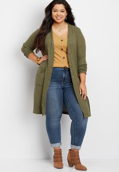 Maurices Outfits, Cardigan Verde, Pullovers For Women, Work Closet, Knit Duster, Maurices Plus Size, Plus Size Fall Outfit, Cardigan Green, Styles Clothing