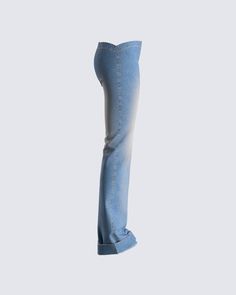 The perfect low-rise jeans do exist 💅 Made from stretch denim fabric, and complete with a curved waist style, a flared leg, a cuffed hem, and a center back zipper for a flattering look that will never fail you 😙 Denim Blue Fitted Full-length Flares, Fitted Full-length Denim Blue Flares, Fitted Full Length Denim Blue Flares, Fitted Flare Jeans In Medium Wash, Fitted Full-length Denim Flares, Stretch Medium Wash Full-length Flare Jeans, Stretch Full Length Flare Jeans In Medium Wash, Spring Dark Wash Flare Jeans, Fitted Full-length Medium Wash Flares