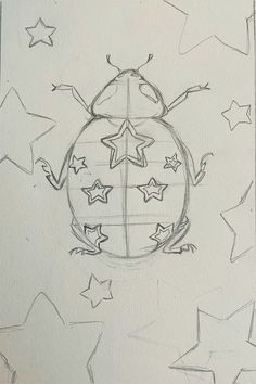 a drawing of a bug with stars on it's back and the top part of its body