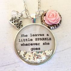 Personalized jewelry/She leaves a little sparkle wherever she goes necklace/sparkle necklace/princes Kelsey Rose, King Craft, Necklace Princess, Jewelry Dishes, Western Cross, Mountain Necklace, Necklace Quotes, Princess Necklace, Sparkle Necklace