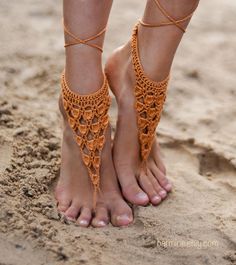 Crochet Gold Barefoot Sandals Nude shoes Foot bohemian by barmine Crochet Anklet, Crochet Barefoot Sandals, Beaded Ankle Bracelets, Barefoot Sandal, Jewelry Victorian, Beaded Ankle, Ankle Jewelry, Crochet Sandals, Nude Shoes