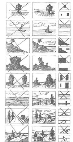 several different types of lines that are drawn in black and white, with trees on each side