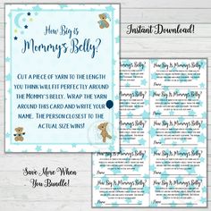 a baby shower game with teddy bear on it and instructions for how to be a mommy's belly