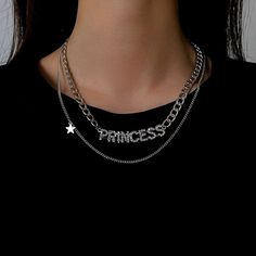 Cz Studded Rhinestone Princess Logo Pendant With Two Layered Chains. So Cute! Made With Silver Tone Stainless Steel. **I Love Offers And Providing Bundle Deals!** New To Posh? Sign Up W/ Code Moonrisethrift For $10 Off Any Purchase! :) Y2k, '90s, Goth, Gothic, Punk, Skater, Grunge, Hot Topic, Spencers, Gift, Boho, '90s, Y2k, Retro, Vintage Trendy Rhinestone Necklace With Chain, Princess Logo, Goth Pendant, Y2k Princess, Insect Necklace, Punk Skater, 90s Goth, Grunge Jewelry, Goth Necklace