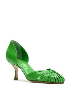 Shop green Sarah Chofakian leather pumps with Express Delivery - Farfetch Round Toe Pumps, Blue Pumps, Turquoise Leather, White Pumps, Yellow Leather, Green Shoes, Green Turquoise, Green Fashion, Green Leather