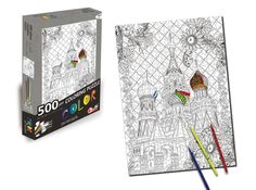 an adult coloring book and pencils on a white background with the box in front