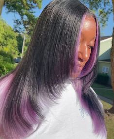 Dyed Front Streaks Natural Hair, Purple And Silver Hair, Iron Hairstyles, Girl Hair Colors, Birthday Hairstyles, Gorgeous Hairstyles, Haircut Pictures