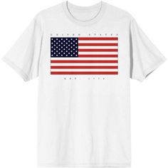 Cheer for the red, white, and blue with this Americana tee. The shirt features a large American flag while gray letters above and below the flag reads, “United States, Est. 1776.” The tee comes in a white short sleeve crew neck. Celebrate the land of the free with this comfy cotton t-shirt. American Flag T-shirt For 4th Of July, Red Americana T-shirt With American Flag, Made In Usa Crew Neck T-shirt For Veterans Day, Independence Day American Flag T-shirt, White Americana Letter Print T-shirt, American Style Flag Print T-shirt For 4th Of July, White Flag Print T-shirt For Streetwear, Patriotic 4th Of July Streetwear T-shirt, White American Flag T-shirt For Independence Day