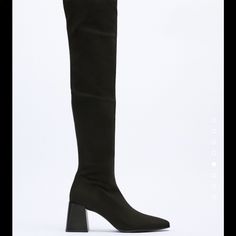 Zara Heeled Over The Knee Boots Nwt Black. Open To Offers Brand New With Original Tags Size 8 (39) Long Black Over The Knee Boots. Stretchy Tall Shaft. Squared Toe. Inner Side Zipper Closure. Wide Mid-Height Heel. Suede-Like Texture Heel Height: 2.6 Inches (6.5 Cm) Upper, Lining Is 100% Polyester Sole Is 100% Polyurethane Thermoplastic Insole Is 100% Goat Leather Sleek Suede Boots For Fall, Formal Winter Boots With Padded Heel, Zara Heeled Boots For Winter Workwear, Elegant Block Heel Winter Boots, Winter Evening Boots With Padded Heel, Zara High Heel Boots For Winter, Zara Formal Ankle-high Boots, Winter Boots With Padded Heel For Night Out, Zara Knee-high Boots Medium Width For Work