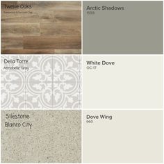 the different shades of paint that are used in this home decor project, including white dove and