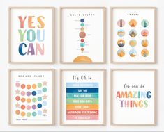 four framed art prints with different sayings on them