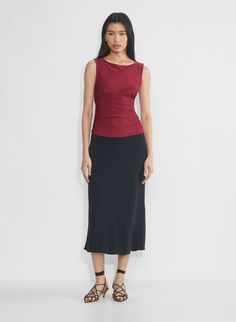 MARGUERITE TOP | Aritzia Chic Stretch Tank Top With Ruched Back, Fitted Sleeveless Tank Top With Ruched Back, Elegant Sleeveless Top With Ruched Back, Evening Stretch Tops With Ruched Back, Elegant Ruched Stretch Tank Top, Sleeveless Top With Ruched Sides For Night Out, Ruched Tank Top For Night Out, Fitted Evening Top With Ruched Sides, Fitted Tops With Ruched Sides For Evening