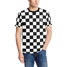 "This lightweight, breathable t-shirt is perfect for those warmer days.  The design features a checkered pattern, simulating a Chess board, with the iconic \"Buenos New Chess\" logo centered on a dark square on the front left chest. .: Black and White .: 100% Polyester .: Tagless S:       Chest Width - 20.67 in.  Length - 29.53 in. M:      Chest Width - 21.85 in.  Length - 30.31 in. L:       Chest Width - 23.03 in.  Length - 31.10 in. XL:     Chest Width - 25.00 in.  Length - 32.68 in. 2XL:   Ch Casual Plaid Short Sleeve T-shirt, Casual Gingham Crew Neck Top, Casual Plaid T-shirt With Graphic Print, Chess Logo, Checkered Pattern, Chess Board, Chess, Gender Neutral, Casual Button Down Shirt