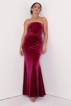 Berry Pink Maxi - Velvet Maxi Dress - Strapless Maxi Dress - Lulus Strapless Mermaid Dress, Mermaid Maxi Skirt, Holiday Formal Dresses, Velvet Holiday Dress, Mermaid Maxi Dress, Velvet Maxi Dress, Formal Cocktail Dress, Strapless Corset, Pink Maxi