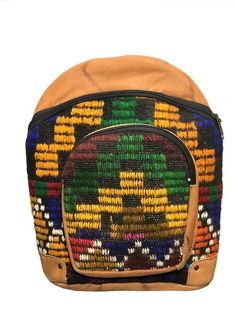 A unique design, back pack. Kilim motif fabric, with leather trimming and leather straps. Ample space for your business or personal items. Carry by the top handle or use shoulder straps for hand-free carrying. Hands Free, Vintage Accessories, Leather Trims, Trucker Hat, Leather Straps, Bag Accessories, Shoe Accessories, Unique Designs, Backpacks