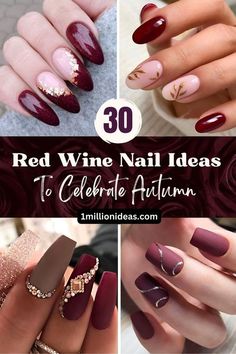 Wine Nail Ideas, November Nails Fall, Maroon Nail Designs, Burgundy Nail Art, November Nail Designs, Red Gel Nails, Wine Nails, Maroon Nails, Nagellack Trends