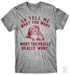 So tell me what you want, what you really really want! Jolliest Bunch, V Neck Shirts, Santa Clause, Holiday Shirts, Christmas Balls, Christmas Cheer, Merry And Bright, All Things Christmas, Look Cool