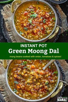 two bowls filled with green moong dal