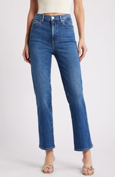 FRAME Le Sleek High Waist Ankle Straight Leg Jeans | Nordstrom Dark Wash Straight Hem Cropped Jeans, Dark Wash Cropped Jeans With Straight Hem, High Rise Straight Fit Cropped Jeans, Everyday Straight Fit Cropped Jeans, Dark Wash Straight Cropped Mom Jeans, Everyday Cropped Jeans With Straight Hem, Classic Straight Fit Cropped Jeans, Classic Mom Fit Cropped Jeans For Fall, Fitted Straight Cropped Jeans