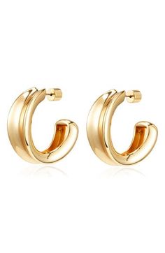 A concave silhouette creates a sculptural look in these polished hoop earrings. 1 1/8" hoop diameter; 3/8" width Goldtone plate Imported Modern Plated Hoop Earrings, Contemporary Small Hoop Earrings With Polished Finish, Jenny Bird, Earrings In Gold, Gold Earrings, Gold Tones, Jewelry Earrings, Hoop Earrings, Nordstrom