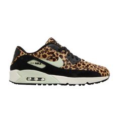 Find NIKE Air Max 90 Golf Nrg 'leopard on Editorialist. The Nike Air Max 90 Golf NRG ‘Leopard’ brings fashion-forward retro running style to the golf course. Leopard-print pony hair is applied to the Air Max 90 upper, equipped with black TPU eyelets and a matching black suede mudguard. An off-white leather Swoosh is cropped on the quarter panel, while the heel patch displays standard Nike Air branding. Anchoring the sneaker is a solid white foam midsole, enhanced with a visible Air-sole heel unit and reinforced by an integrated-traction rubber outsole. Leopard Print Lace-up Sneakers For Streetwear, Sporty Leopard Print Sneakers For Streetwear, High-top Leopard Print Sneakers For Streetwear, Leopard Print High-top Sneakers For Streetwear, Sporty Sneakers With Leopard Print And Round Toe, Sporty Leopard Print Sneakers With Round Toe, Sporty Low-top Leopard Print Sneakers, Sporty Leopard Print Low-top Sneakers, Leopard Print Low-top Sneakers With Speckled Midsole