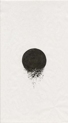 a black and white painting on paper with ink splatters in the middle, against a white background