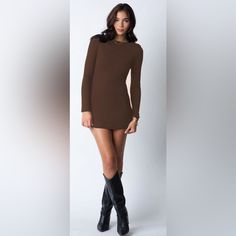 Stillwater Wide Rib Long Sleeve Mini Dressnwtsize Medium In Color Chocolate This Long Sleeve Mini Dress Features A Crew Neck In Form Fitting 4x2 Wide Ribdouble Lined For Maximum Support Brown Mini Length Bodycon Dress For Winter, Casual Brown Bodycon Dress For Winter, Winter Brown Mini Length Bodycon Dress, Chic Brown Mini Dress For Winter, Brown Mini Dress For Winter, Brown Knee-length Bodycon Winter Dress, Brown Knee-length Winter Bodycon Dress, Chic Brown Bodycon Dress For Fall, Brown Mini Dress For Winter Date Night