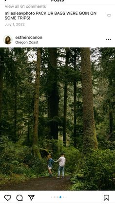 two people walking in the woods holding hands