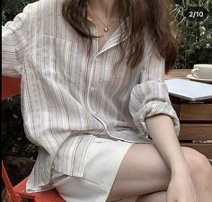 Shirt Outfits Women, Casual Shirts Women, Formal Shirts Women, Long Shirts For Women, Summer Shirts For Women, Vintage Striped Shirt, Shirts Outfit, Simple Clothes, Striped Shirts