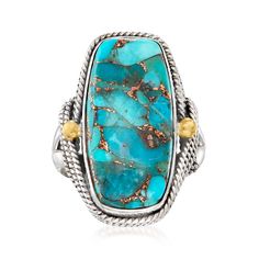 PRICES MAY VARY. Sterling silver and 18kt gold over sterling silver, stabilized turquoise ring for women. Stabilized turquoise. 1" wide. Luxury sterling silver and 18kt gold over sterling silver ring. Rectangle shape blue stabilized turquoise. Polished sterling silver and 18kt gold over sterling silver. Includes jewelry presentation box. Due to the naturally occurring characteristics of gemstones, each is unique and may exhibit imperfections such as inclusions , blemishes and cloudiness, as well Turquoise Drop Earrings, London Blue Topaz Ring, Opal Earrings Stud, Opal Studs, Copper Turquoise, Turquoise Rings, Gemstone Engagement Rings, Blue Rings, Sterling Silver Bead