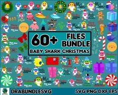 the 60 + files bundle for baby shark christmas is available in various sizes and colors