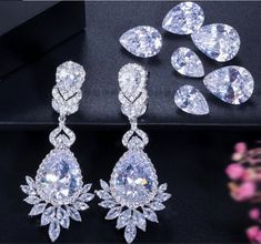 Silver Long Wedding Dangle Gauges - Earrings - Plugs - Ear Tunnels - Bridal Jewelry - 8g 6g 4g 2g 0g 00g 3mm 4mm 5mm 6mm 8mm 10mm #drops #wedding #formal #gauges #elegant #plugs #zircon #bridal #earrings #dangles Plug Earrings Gauges, Bridal Dangle Earrings, Luxury Wedding Jewelry, Wedding Jewelry For Bride, Cocktail Earrings, Plug Earrings, Teardrop Dangle Earrings, Gauged Earrings, Long Drop Earrings