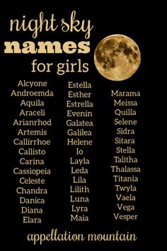 Night Sky Names, Sky Names, Night Names, Names For Girls, Aesthetic Names, Name Inspiration