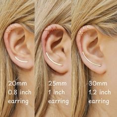 three different types of ear piercings are shown in the image, and there is no description