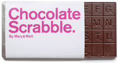 chocolate scrabble bar with pink lettering on it