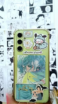 an iphone case with some stickers on it